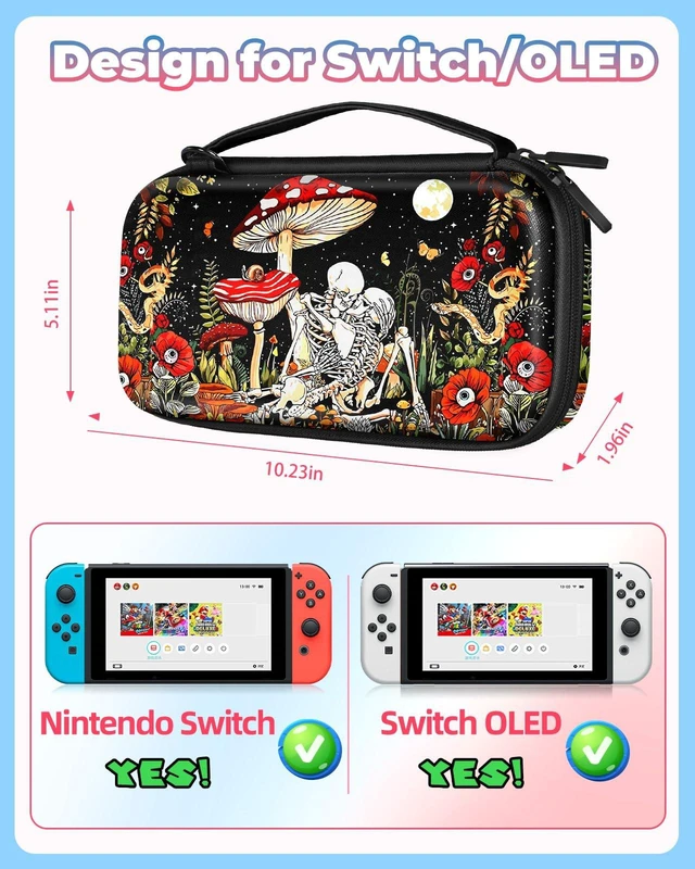 Alt view image 2 of 6 - Carrying Case for Nintendo Switch/Switch OLED Travel Carry Cases Hard Shell Protective Cover Mushroom Skull Cute Boys Accessories Storage Pouch Bag for Nintendo Switch 1 (2017) /Oled 2021