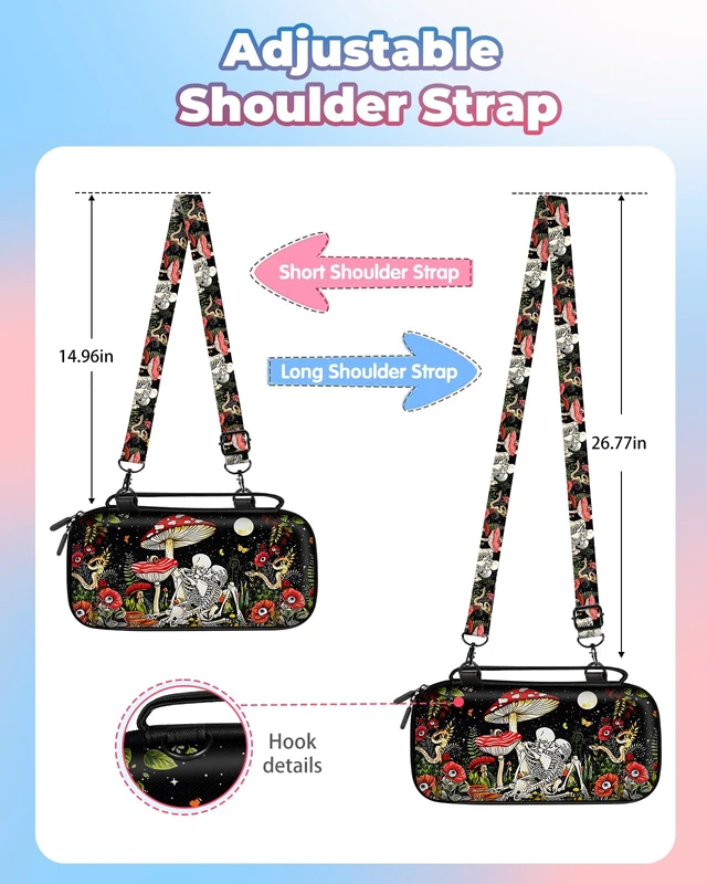 Alt view image 3 of 6 - Carrying Case for Nintendo Switch/Switch OLED Travel Carry Cases Hard Shell Protective Cover Mushroom Skull Cute Boys Accessories Storage Pouch Bag for Nintendo Switch 1 (2017) /Oled 2021