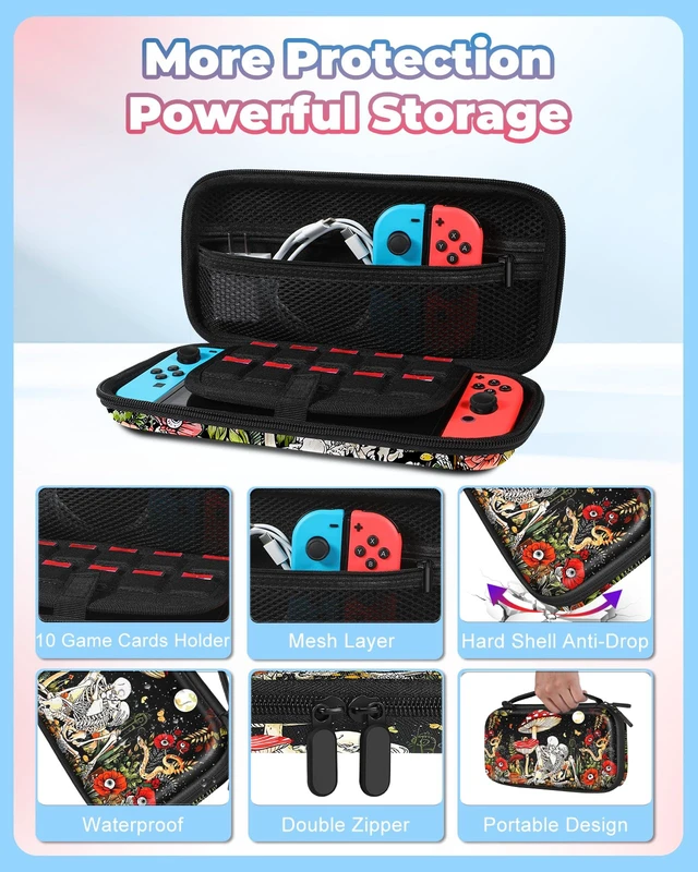 Alt view image 4 of 6 - Carrying Case for Nintendo Switch/Switch OLED Travel Carry Cases Hard Shell Protective Cover Mushroom Skull Cute Boys Accessories Storage Pouch Bag for Nintendo Switch 1 (2017) /Oled 2021