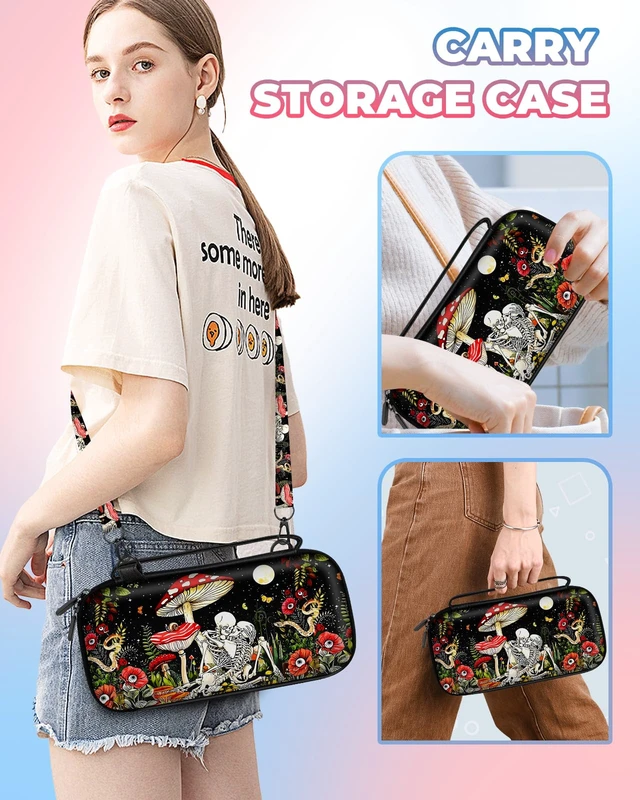 Alt view image 6 of 6 - Carrying Case for Nintendo Switch/Switch OLED Travel Carry Cases Hard Shell Protective Cover Mushroom Skull Cute Boys Accessories Storage Pouch Bag for Nintendo Switch 1 (2017) /Oled 2021