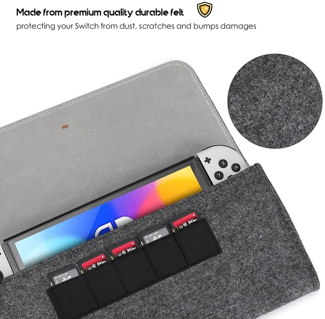 Alt view image 2 of 7 - Carrying Case for Nintendo Switch OLED/Switch, Travel Pouch - Grey | Slim Felt Travel Pouch with 5 Game Card Slots, Soft Lining and Elastic Closure for Nintendo Switch OLED 2021 and Switch 2017