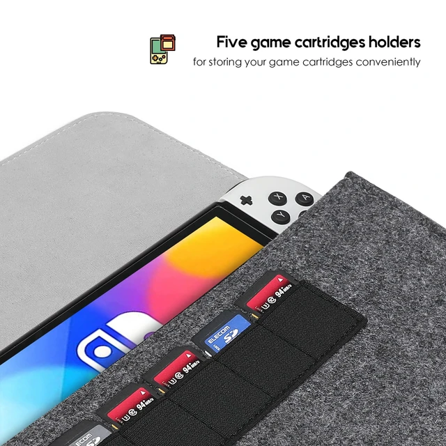 Alt view image 4 of 7 - Carrying Case for Nintendo Switch OLED/Switch, Travel Pouch - Grey | Slim Felt Travel Pouch with 5 Game Card Slots, Soft Lining and Elastic Closure for Nintendo Switch OLED 2021 and Switch 2017