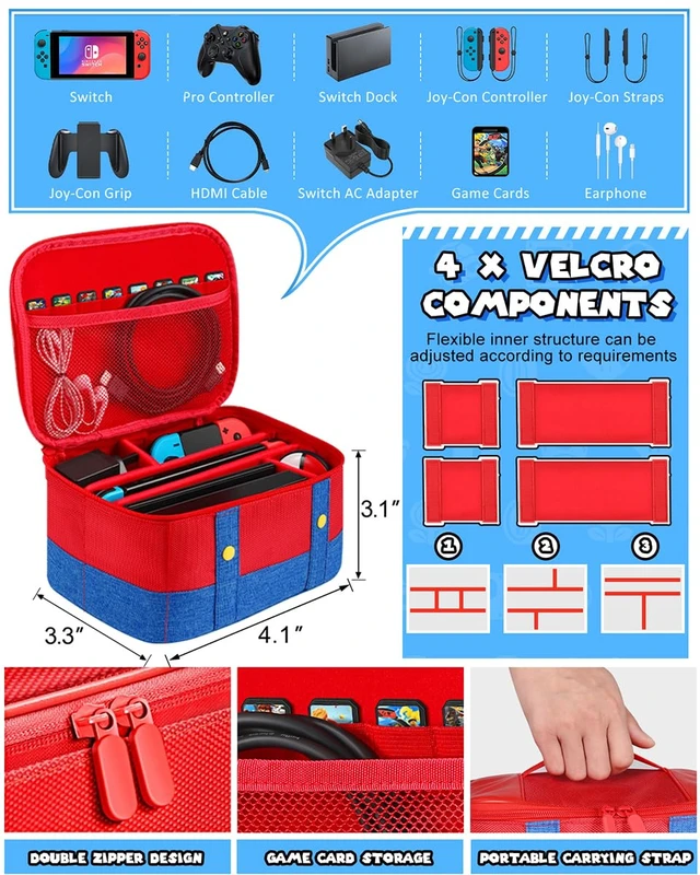 Alt view image 5 of 6 - 9in1 Carrying Case for Nintendo Switch Travel Carry Cases Bundle Cute Boys Protective Cover+Thumb Grips Button Caps+Game Card Holder+Dock Sticker Wrap Accessories Storage Bag for Switch 2017
