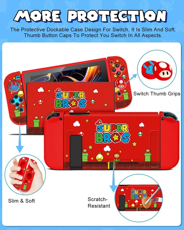 Alt view image 6 of 6 - 9in1 Carrying Case for Nintendo Switch Travel Carry Cases Bundle Cute Boys Protective Cover+Thumb Grips Button Caps+Game Card Holder+Dock Sticker Wrap Accessories Storage Bag for Switch 2017