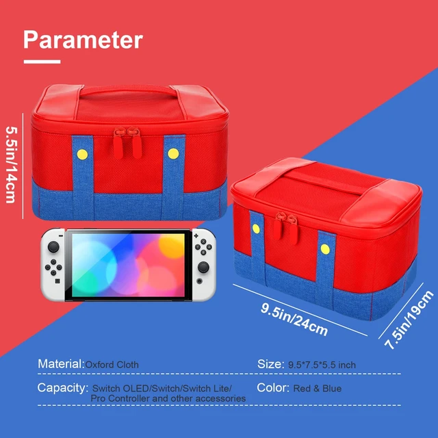 Alt view image 6 of 6 - Cute Switch Carry Case for Nintendo Switch/Lite/OLED, Portable Soft Shell Waterproof Protective Storage Travel Carrying Case Messenger Bag Oxford for NS SD Console Dock JoyCons Accessories
