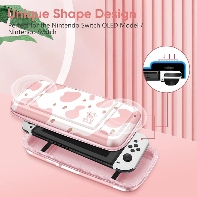 Alt view image 6 of 7 - Carrying Case for Nintendo Switch / Switch OLED Model (2021) | Shockproof, Hard Shell Protective Cover, Portable Travel Storage Bag, 10 Game Card Slots & Inner Pocket, Strawberry Cow