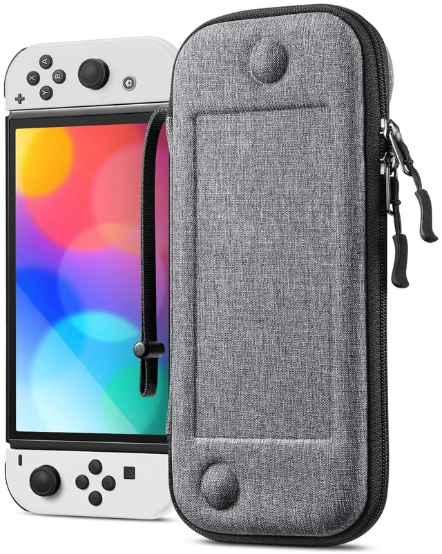 Main image of Slim Carrying Case for Nintendo Switch / Switch OLED Model (2021) | Slim Fit, Shockproof Hard Shell Protective Cover, 10 Game Card Slots, Hand Strap, Portable Travel Storage Bag, Gray