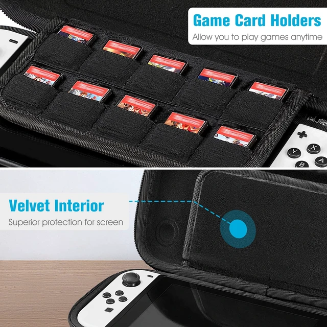 Alt view image 4 of 7 - Slim Carrying Case for Nintendo Switch / Switch OLED Model (2021) | Slim Fit, Shockproof Hard Shell Protective Cover, 10 Game Card Slots, Hand Strap, Portable Travel Storage Bag, Gray