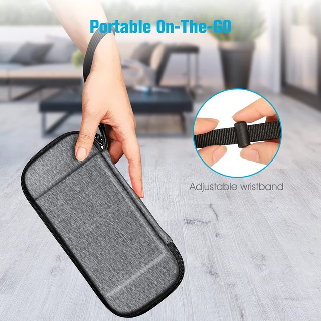 Alt view image 6 of 7 - Slim Carrying Case for Nintendo Switch / Switch OLED Model (2021) | Slim Fit, Shockproof Hard Shell Protective Cover, 10 Game Card Slots, Hand Strap, Portable Travel Storage Bag, Gray