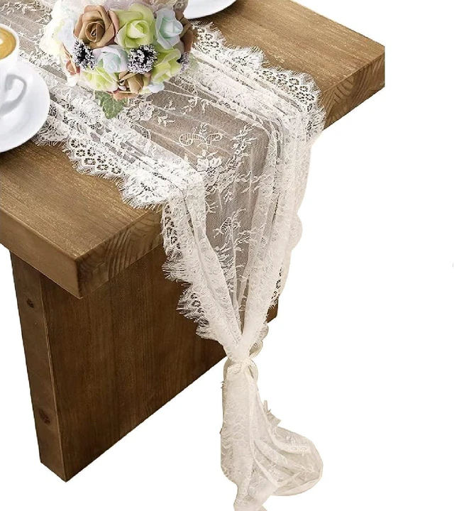 Main image of 3 Pcs White Lace Table Runner 14 x 120 Inch Embroidered Boho Table Runner for Wedding Party Bridal Shower Decorations Vintage Rustic Table Runners