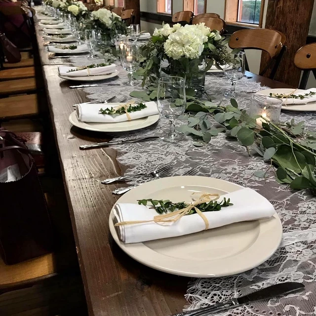 Alt view image 6 of 7 - 3 Pcs White Lace Table Runner 14 x 120 Inch Embroidered Boho Table Runner for Wedding Party Bridal Shower Decorations Vintage Rustic Table Runners