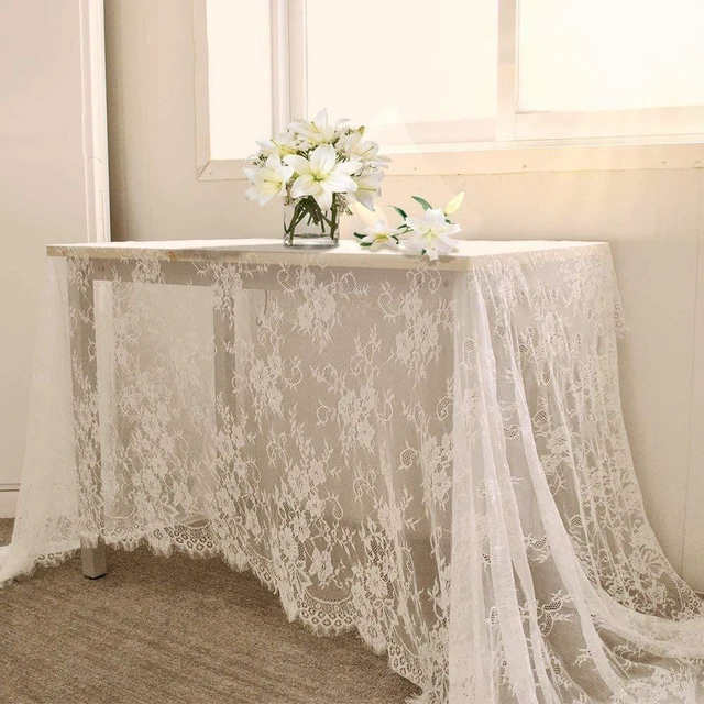Main image of Lace Tablecloth White Wedding Tablecloths 60x120 Inch Vintage | Rustic Farmhouse Table Fabric for Romantic Wedding Table Decorations