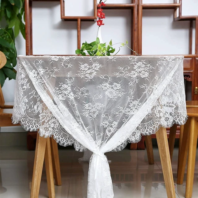 Alt view image 6 of 7 - Lace Tablecloth White Wedding Tablecloths 60x120 Inch Vintage | Rustic Farmhouse Table Fabric for Romantic Wedding Table Decorations