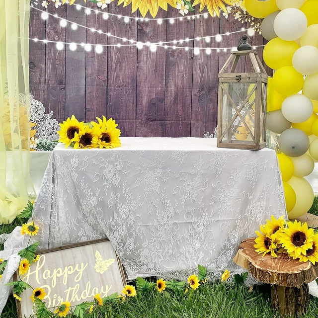 Alt view image 4 of 7 - Lace Tablecloth White Wedding Tablecloths 60x120 Inch Vintage | Rustic Farmhouse Table Fabric for Romantic Wedding Table Decorations