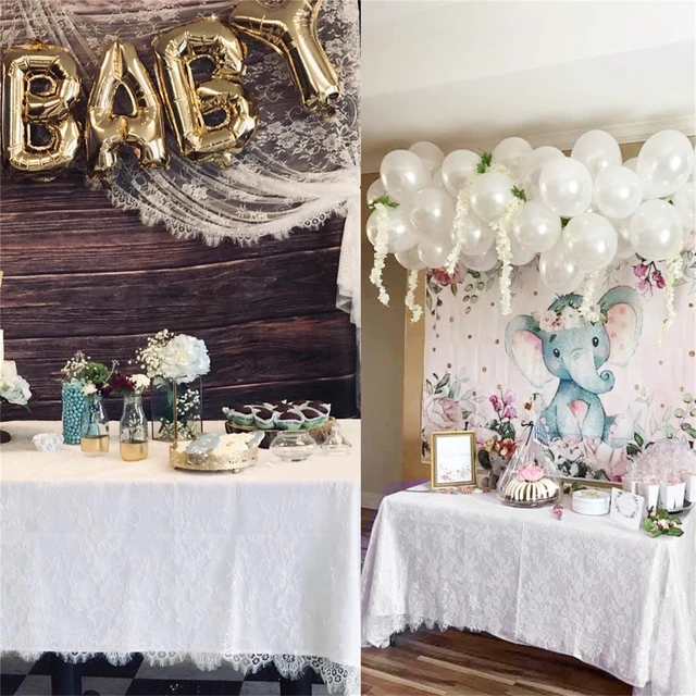 Alt view image 5 of 7 - White Lace Tablecloth 60 × 120 Inch for Rustic Boho Wedding Bridal Shower Party Decoration, Classy Rectangle Overlay Long Vintage Embroidered Reception Table Cloth Decor