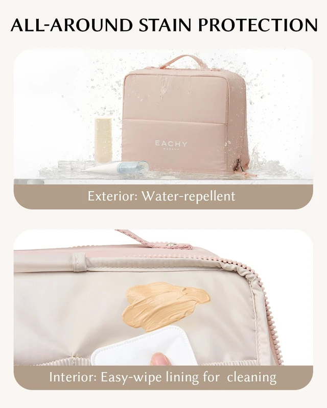 Alt view image 4 of 7 - Standing Makeup Bag - Waterproof Cosmetic Bag & Toiletry Bag Organizer with Phone Holder, Detachable Dividers, Wipe-Clean Brush Pouch for Women