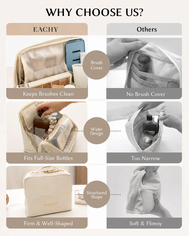 Alt view image 7 of 7 - Standing Makeup Bag - Waterproof Cosmetic Bag & Toiletry Bag Organizer with Phone Holder, Detachable Dividers, Wipe-Clean Brush Pouch for Women