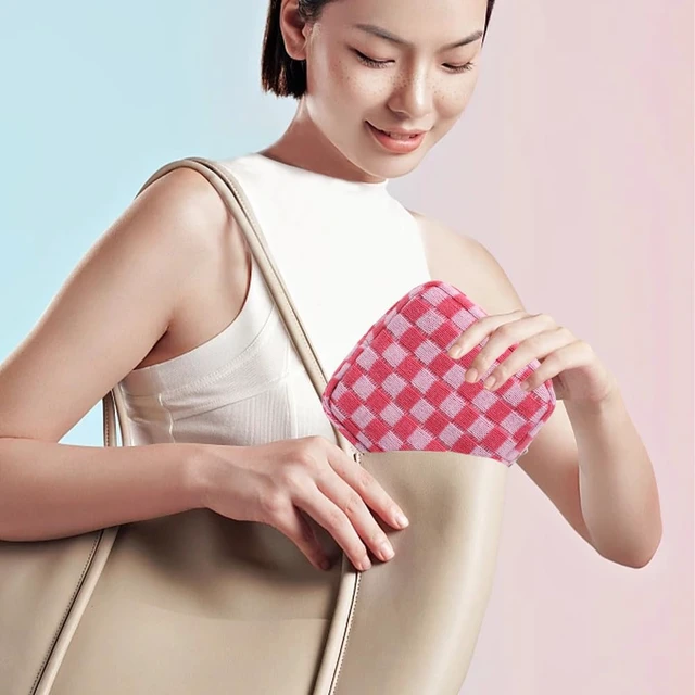 Alt view image 4 of 7 - Small Pink Makeup Bag for Purse, Mini Checkered Cosmetic Bag Zipper Cute Make Up Pouch Travel Toiletry Case Quilted Aesthetic Accessories Makeup Storage Bag Organizer for Women Girls