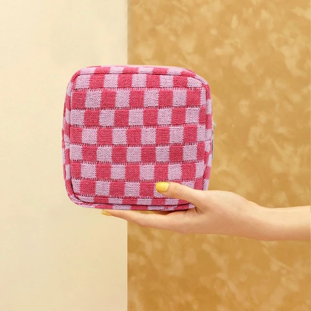 Alt view image 7 of 7 - Small Pink Makeup Bag for Purse, Mini Checkered Cosmetic Bag Zipper Cute Make Up Pouch Travel Toiletry Case Quilted Aesthetic Accessories Makeup Storage Bag Organizer for Women Girls