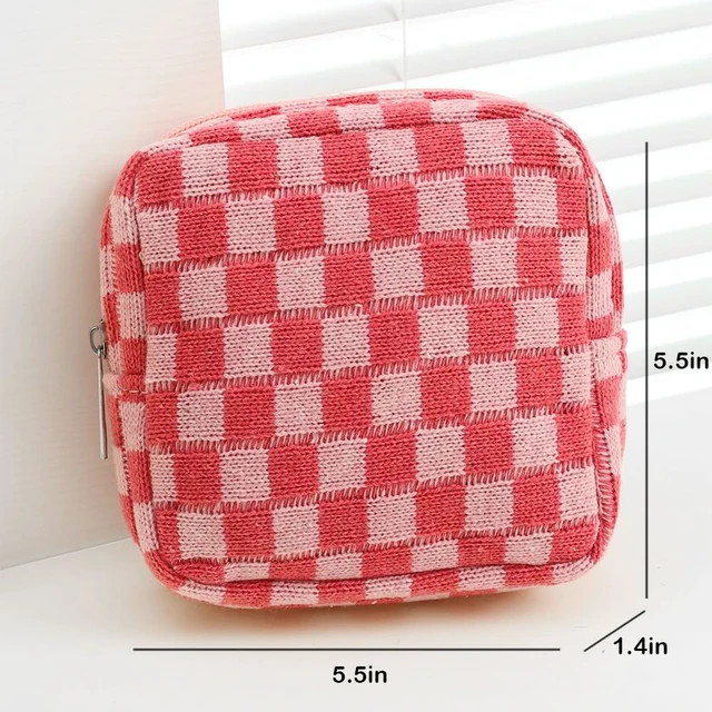 Alt view image 6 of 7 - Small Pink Makeup Bag for Purse, Mini Checkered Cosmetic Bag Zipper Cute Make Up Pouch Travel Toiletry Case Quilted Aesthetic Accessories Makeup Storage Bag Organizer for Women Girls