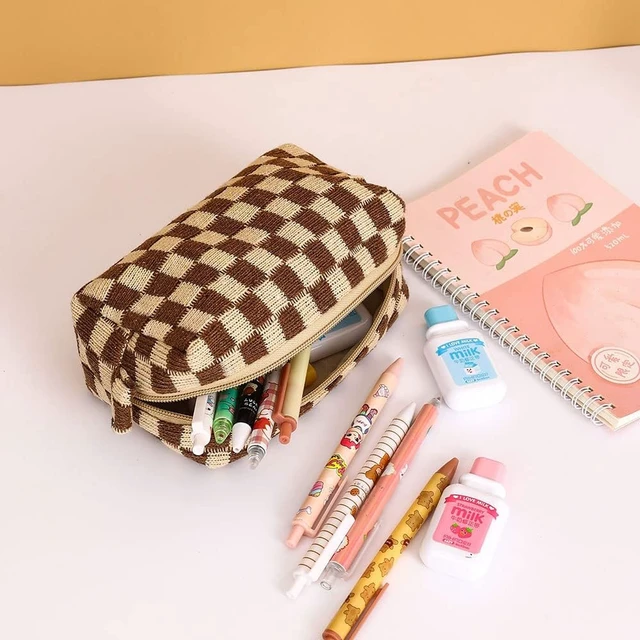 Alt view image 6 of 7 - Large Capacity Makeup Bag Set - 3 Pieces Checkered Cosmetic Bag for Women Travel Makeup Bag Organizer Cute Makeup Brushes Storage Bag Travel Toiletry Bag Storage Bag for Women,Brown