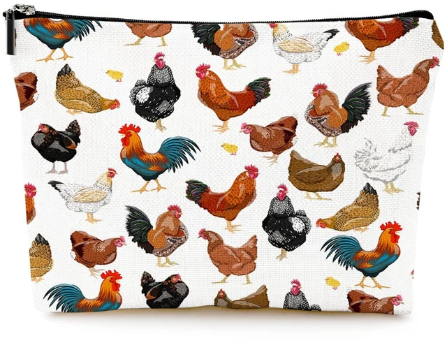 Main image of Cosmetic Bags for Women Cute Makeup Bag for Purse Canvas Travel Toiletry Bag Funny Zipper Pouch-White Chicken Makeup Bags
