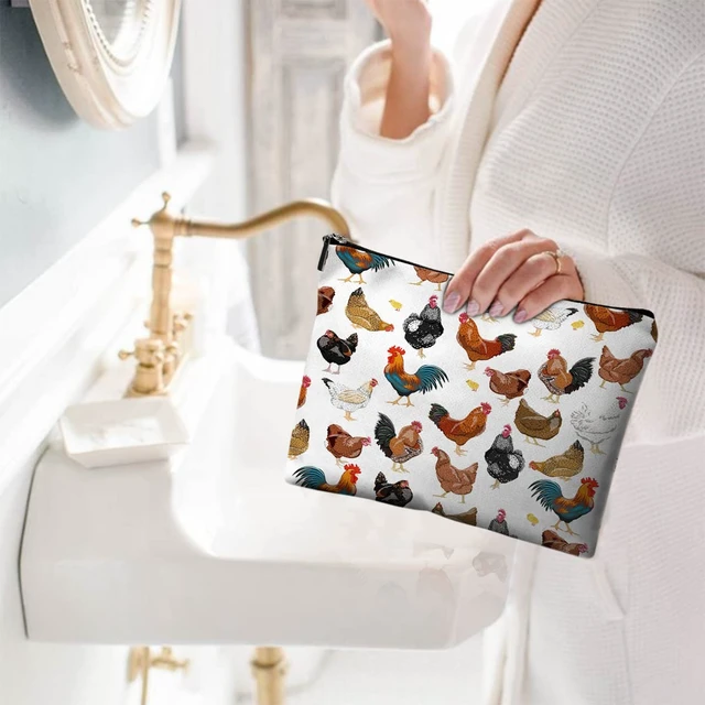 Alt view image 2 of 6 - Cosmetic Bags for Women Cute Makeup Bag for Purse Canvas Travel Toiletry Bag Funny Zipper Pouch-White Chicken Makeup Bags