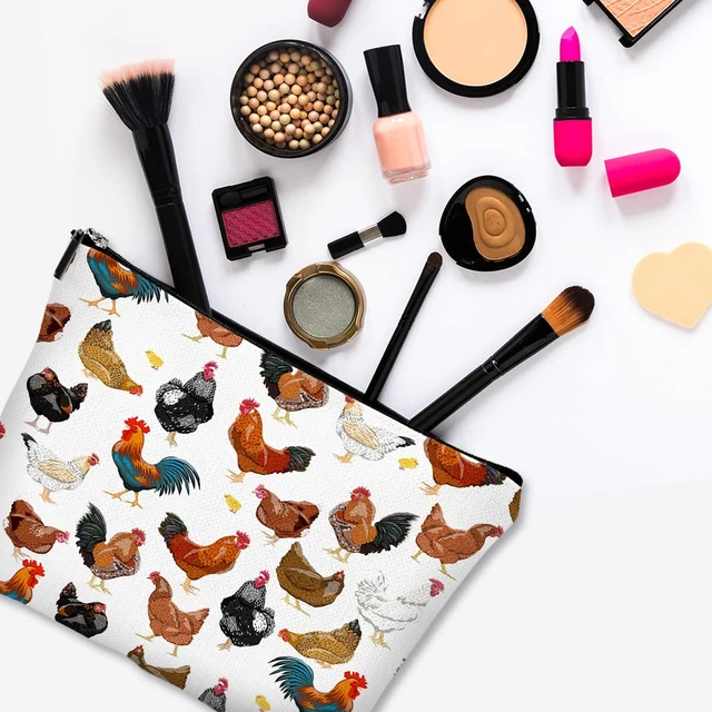 Alt view image 3 of 6 - Cosmetic Bags for Women Cute Makeup Bag for Purse Canvas Travel Toiletry Bag Funny Zipper Pouch-White Chicken Makeup Bags