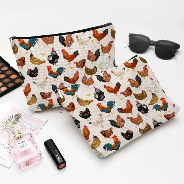 Alt view image 5 of 6 - Cosmetic Bags for Women Cute Makeup Bag for Purse Canvas Travel Toiletry Bag Funny Zipper Pouch-White Chicken Makeup Bags