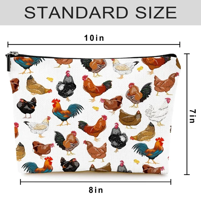 Alt view image 6 of 6 - Cosmetic Bags for Women Cute Makeup Bag for Purse Canvas Travel Toiletry Bag Funny Zipper Pouch-White Chicken Makeup Bags
