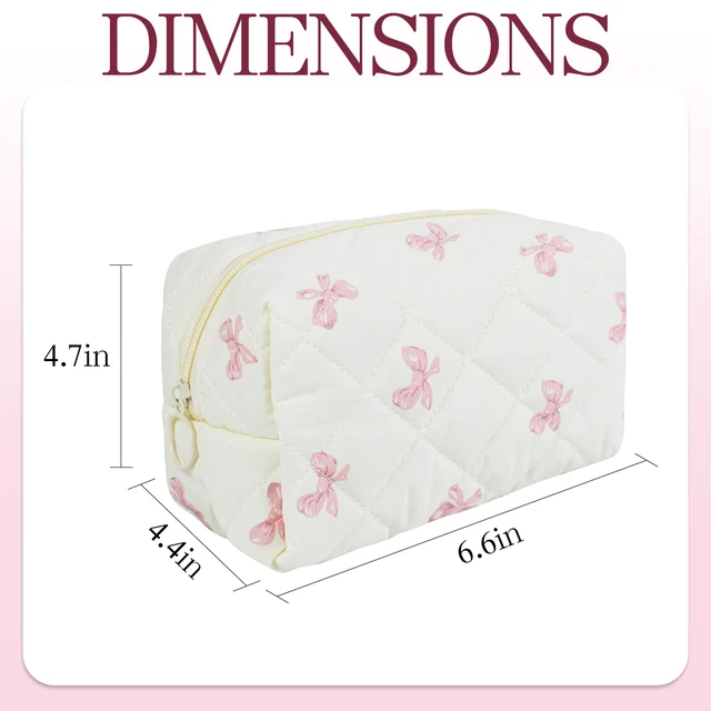 Alt view image 4 of 7 - Quilted Makeup Pouch,Cotton Puffy Makeup Bag, Coquette Cosmetic Bag for Women and Girls, Aesthetic Organizer Bag, Cute Flower Travel Toiletry Bag