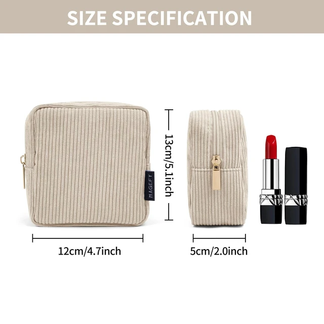 Alt view image 2 of 7 - Small Makeup Bag for Purse Mini Cosmetics Bag Corduroy Cute Cosmetic Pouch for Women with Slip-in Pockets (Beige)