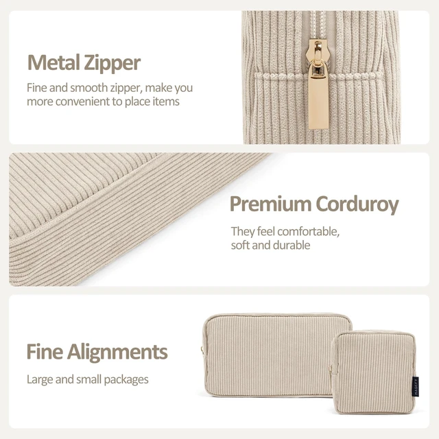 Alt view image 4 of 7 - Small Makeup Bag for Purse Mini Cosmetics Bag Corduroy Cute Cosmetic Pouch for Women with Slip-in Pockets (Beige)