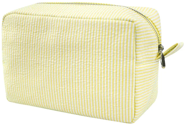Main image of Cosmetic Bags for Women, Seersucker Cosmetic Bag, Travel Toiletry Stripe Makeup Bag, Large Women Aesthetic Organizer Storage Pouch, Girls Handbags Purses, Yellow