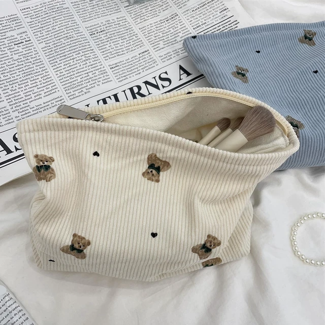 Alt view image 3 of 6 - Cute Small Soft Corduroy Zipper Makeup Bag for Purse03Beige | Coquette Aesthetic Pouch with Bear Pattern for Women Girls, Kawaii Travel Cosmetic Bags
