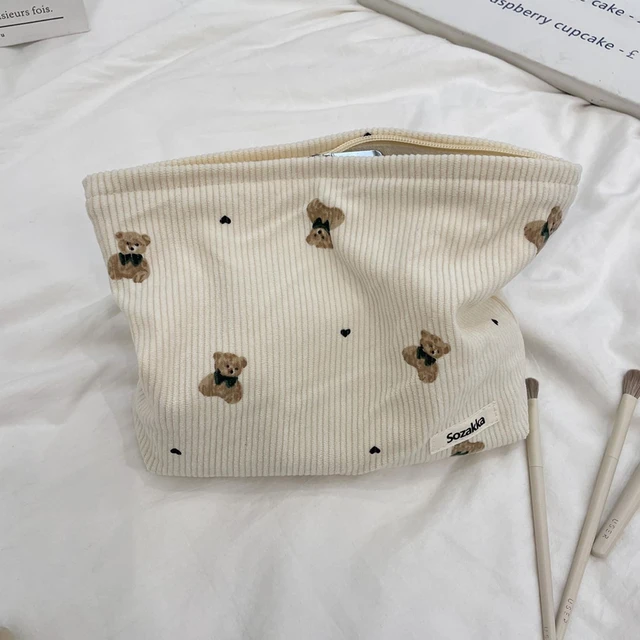 Alt view image 6 of 6 - Cute Small Soft Corduroy Zipper Makeup Bag for Purse03Beige | Coquette Aesthetic Pouch with Bear Pattern for Women Girls, Kawaii Travel Cosmetic Bags