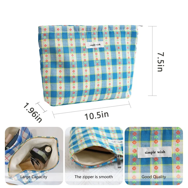 Alt view image 2 of 6 - Makeup Bag for Women Travel Cosmetic Bag 10.5"x7.5" Blue Floral | Canvas Lined Makeup Pouch for Skincare, Toiletries, Brushes, Perfect for Travel, Gym, Daily Use, Great Gift Travel Essentials