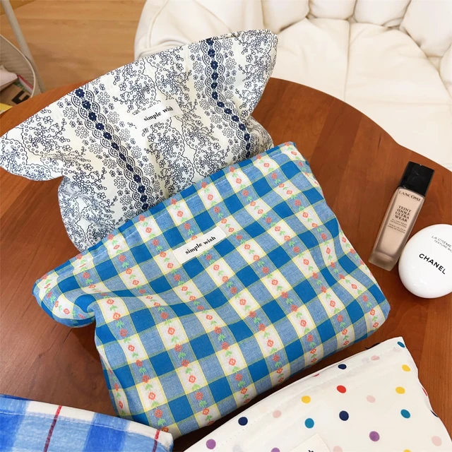 Alt view image 5 of 6 - Makeup Bag for Women Travel Cosmetic Bag 10.5"x7.5" Blue Floral | Canvas Lined Makeup Pouch for Skincare, Toiletries, Brushes, Perfect for Travel, Gym, Daily Use, Great Gift Travel Essentials