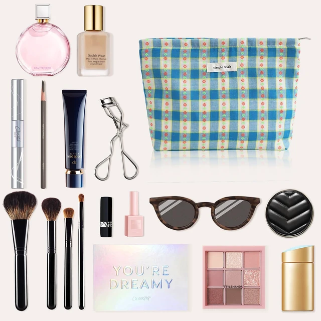 Alt view image 6 of 6 - Makeup Bag for Women Travel Cosmetic Bag 10.5"x7.5" Blue Floral | Canvas Lined Makeup Pouch for Skincare, Toiletries, Brushes, Perfect for Travel, Gym, Daily Use, Great Gift Travel Essentials