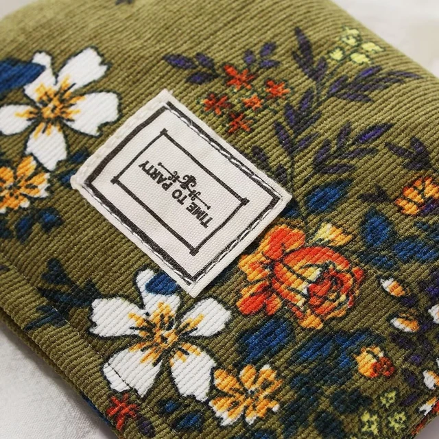 Alt view image 7 of 7 - Floral Makeup Bags for Women, Large Cosmetic Pouch for Purse, Dark Green | Travel Toiletry Zipper Canvas Pouch, Corduroy Bag Organizer for Travel Essentials Make up Brushes, Purse Organizer Pouches