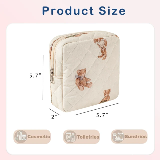 Alt view image 2 of 6 - Small Quilted Cotton Makeup Bag for Purse01White Bear | Mini Lipstick Bag Key Pocket Card Holder Data Cable Organizer, Cosmetic Bag with Compartments, Travel Toiletry Pouch