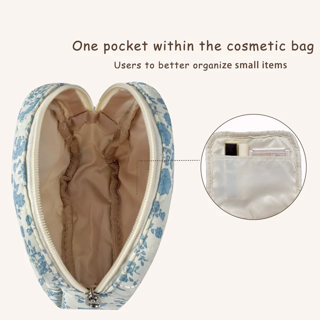 Alt view image 6 of 6 - Small Quilted Cotton Makeup Bag for Purse01White Bear | Mini Lipstick Bag Key Pocket Card Holder Data Cable Organizer, Cosmetic Bag with Compartments, Travel Toiletry Pouch
