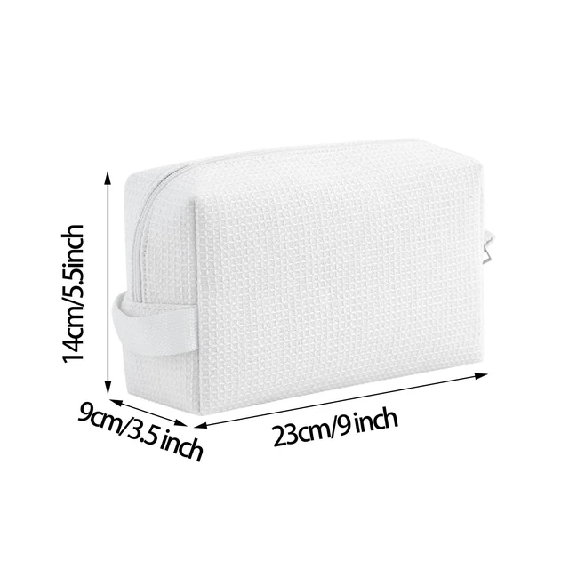 Alt view image 6 of 7 - Small Waffle Makeup Bag for Travel, White | Cotton Material, Zipper Closure, Portable, Organizer for Cosmetic Accessories, Brushes, Skincare