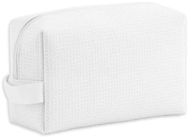 Main image of Small Waffle Makeup Bag for Travel, White | Cotton Material, Zipper Closure, Portable, Organizer for Cosmetic Accessories, Brushes, Skincare