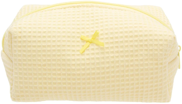 Main image of Cozy Makeup Bag for Women,Zipper Cosmetic Pouch,Waffle Yellow | Soft Cosmetic Organizer for Makeup,Skincare,Toiletries,Daily Beauty Essentials,Purse,On-the-Go,Bridesmaid Gifts