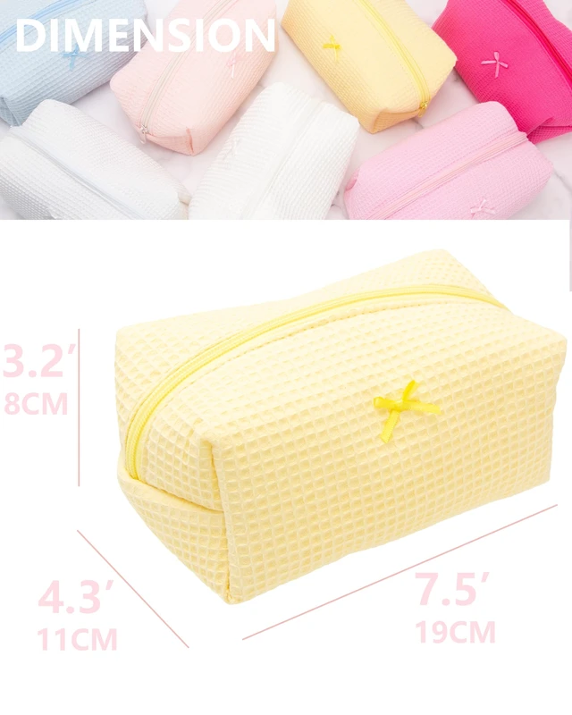 Alt view image 4 of 7 - Cozy Makeup Bag for Women,Zipper Cosmetic Pouch,Waffle Yellow | Soft Cosmetic Organizer for Makeup,Skincare,Toiletries,Daily Beauty Essentials,Purse,On-the-Go,Bridesmaid Gifts