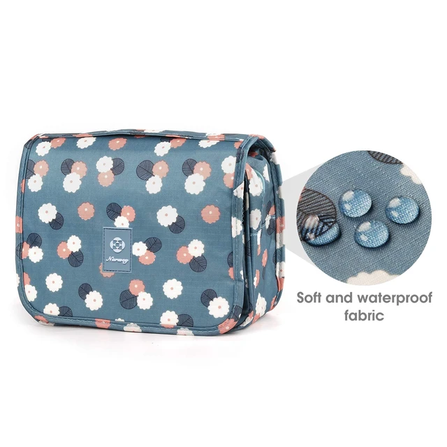 Alt view image 3 of 7 - Small Hanging Travel Toiletry Bag for Women Girls Kids, Travel Bag for Toiletries, Makeup Bag Organizer Make Up Bags Cosmetic Bags (Blue Flower)