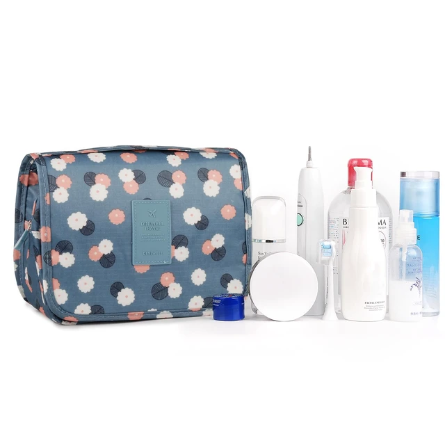 Alt view image 6 of 7 - Small Hanging Travel Toiletry Bag for Women Girls Kids, Travel Bag for Toiletries, Makeup Bag Organizer Make Up Bags Cosmetic Bags (Blue Flower)