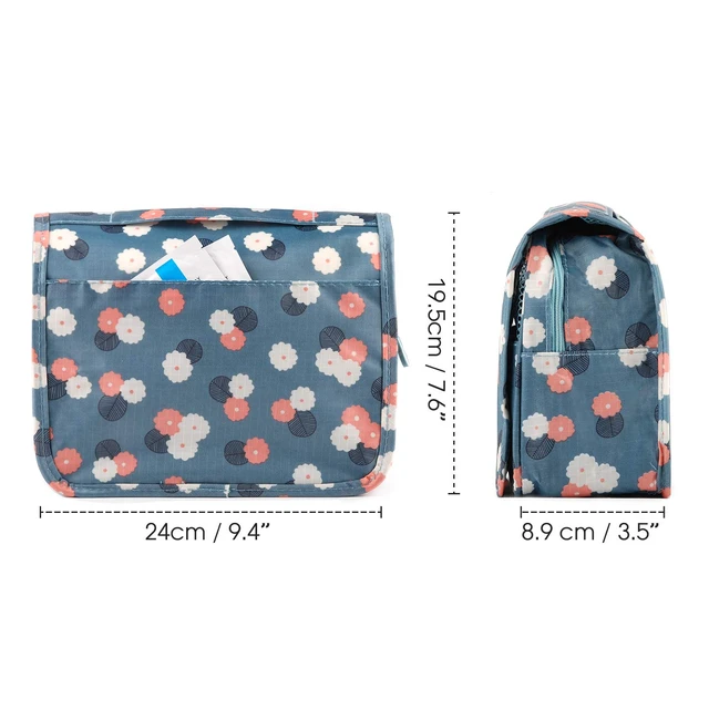 Alt view image 7 of 7 - Small Hanging Travel Toiletry Bag for Women Girls Kids, Travel Bag for Toiletries, Makeup Bag Organizer Make Up Bags Cosmetic Bags (Blue Flower)