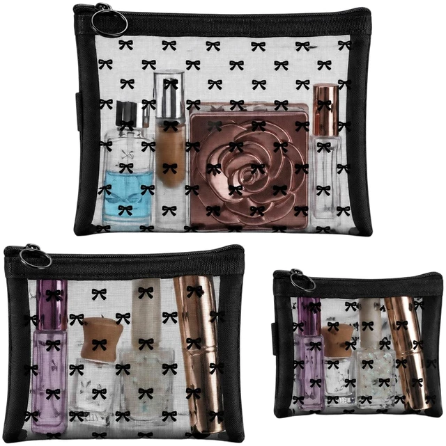 Main image of 3Pcs Bow Printed Mesh Makeup Bag Set, Multiple Sizes Portable Mesh Pouch with Zipper Travel Mesh-Cosmetic Bags Toiletry Bag Makeup Purse Bags for Offices Home Travel Accessories